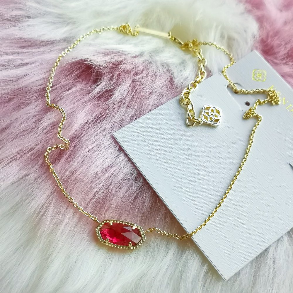 Kendra Scott Gold Elisa Red Glass Necklace - Picture 2 of 3